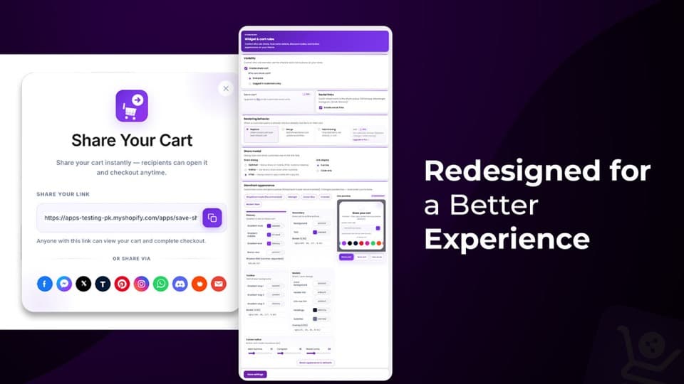 Share Your Cart popup on a Shopify storefront