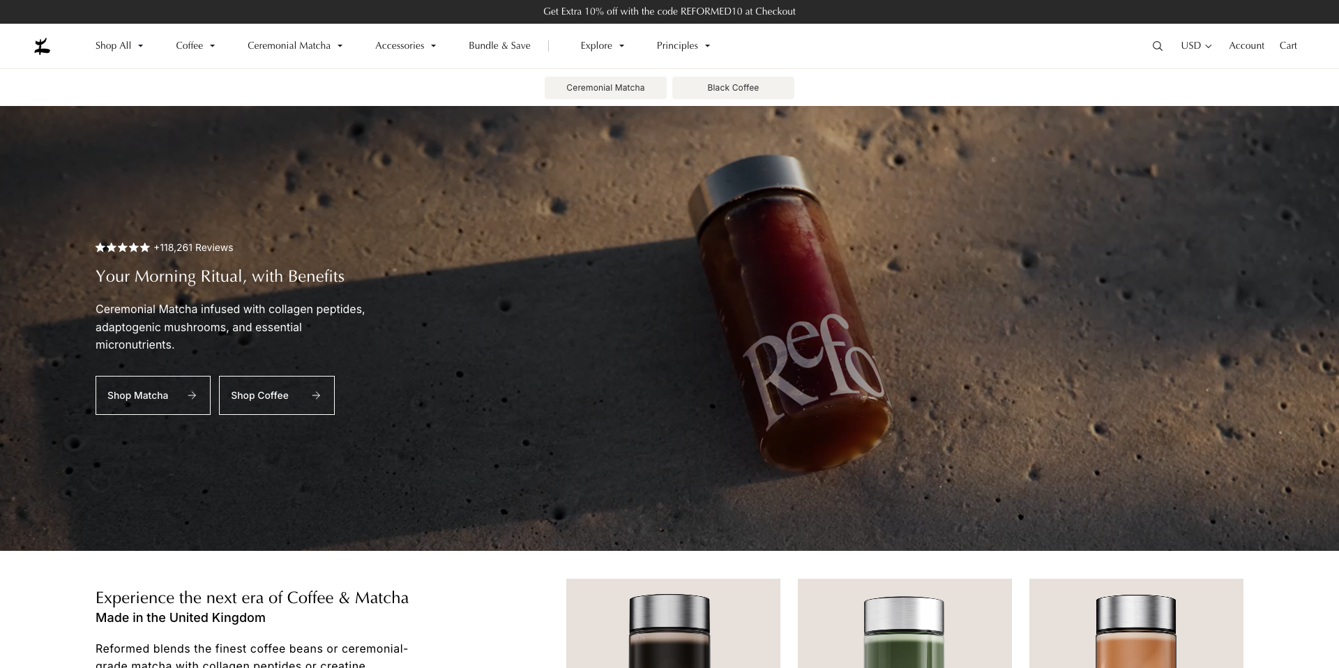 Feel Reformed functional coffee and matcha Shopify store