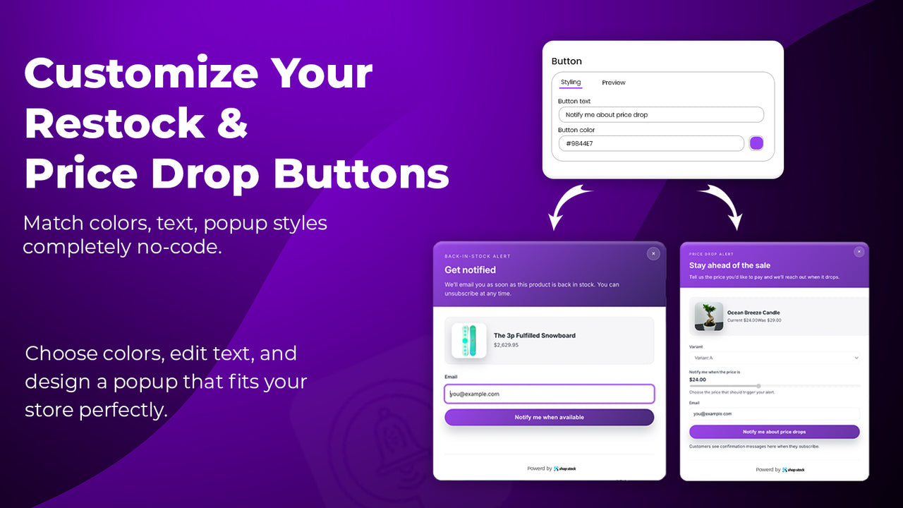 Back in stock email notification preview