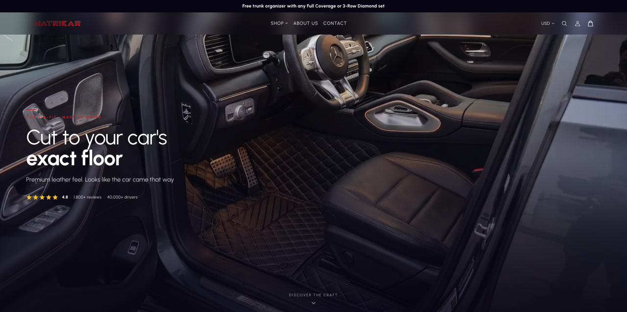 Matrikar custom car mats Shopify store